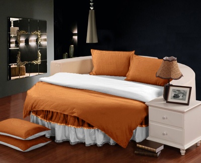 Постельное белье на круглую кровать "Almira Mix" медовый+белый с подзором