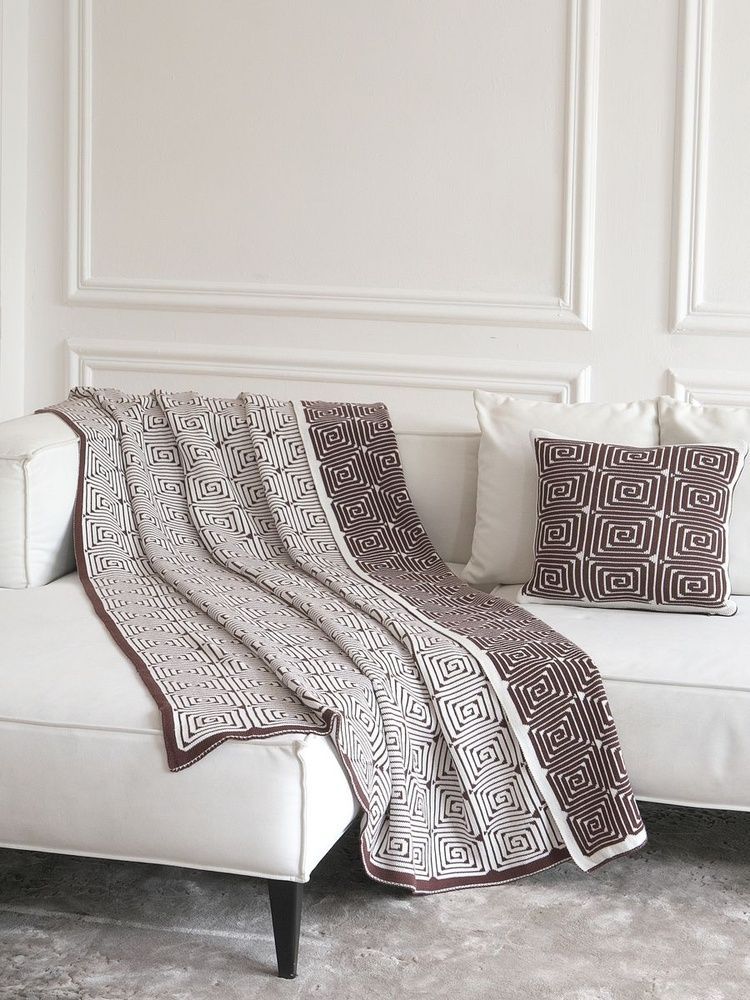 Плед хлопок LA MODNO MONOGRAM Brown-Ecru