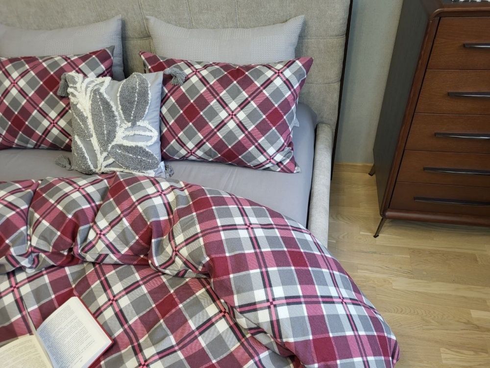 Постільна білизна фланель Комфорт текстиль Крафт Бордо/сіра гавань, Turkish flannel
