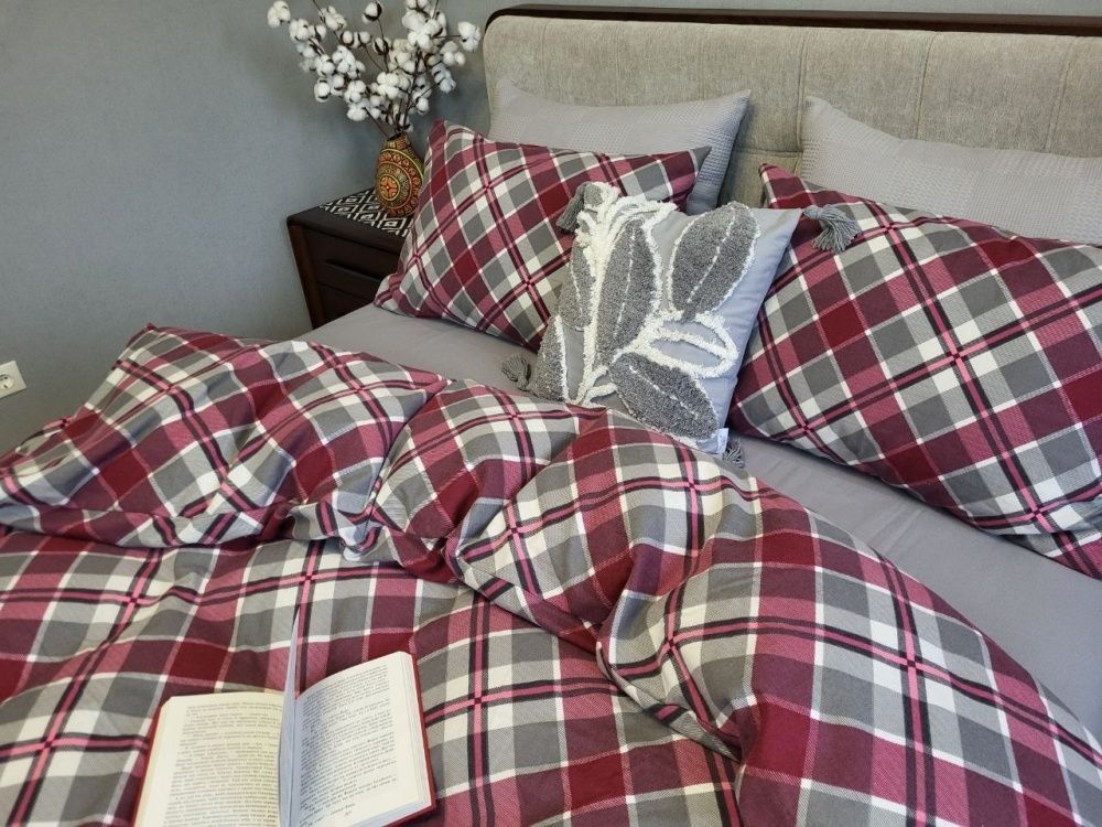 Постільна білизна фланель Комфорт текстиль Крафт Бордо/сіра гавань, Turkish flannel