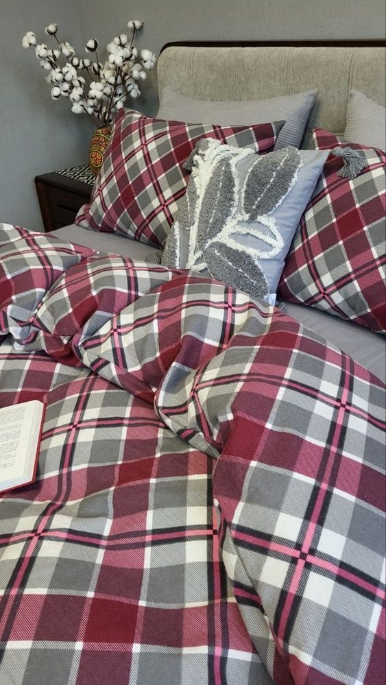 Постільна білизна фланель Комфорт текстиль Крафт Бордо/сіра гавань, Turkish flannel