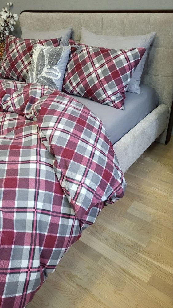 Постільна білизна фланель Комфорт текстиль Крафт Бордо/сіра гавань, Turkish flannel
