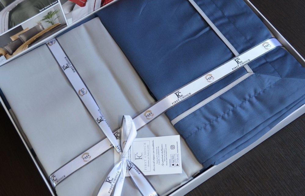 Постельное бельё First Choice сатин Де Люкс двухцветный DENIM/GREY