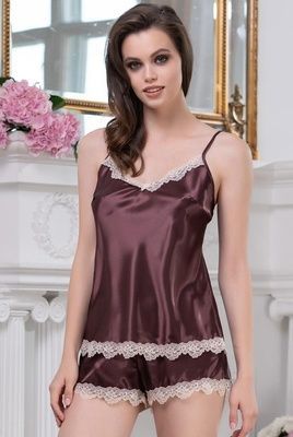 Жіноча шовкова піжама/шорти Mia-Amore Julia 8732-3, Шоколадний, S