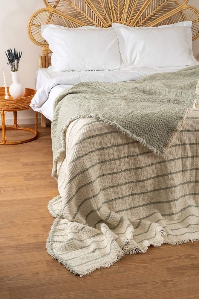 Покривало муслінове Saheser Striped mint, Мятный, Евро, 230х250 см