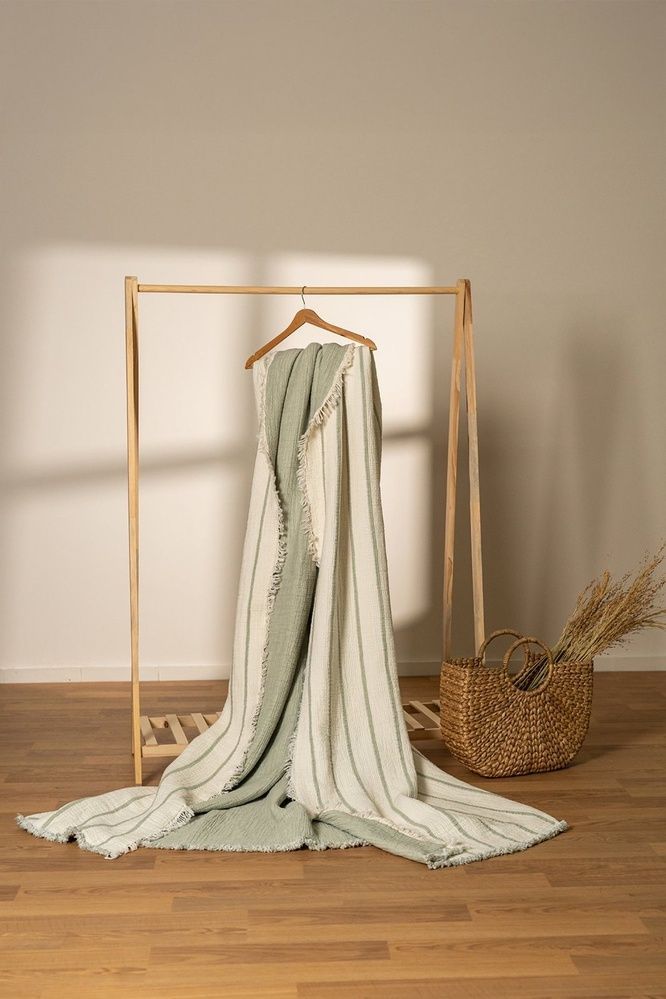 Покривало муслінове Saheser Striped mint, Мятный, Евро, 230х250 см