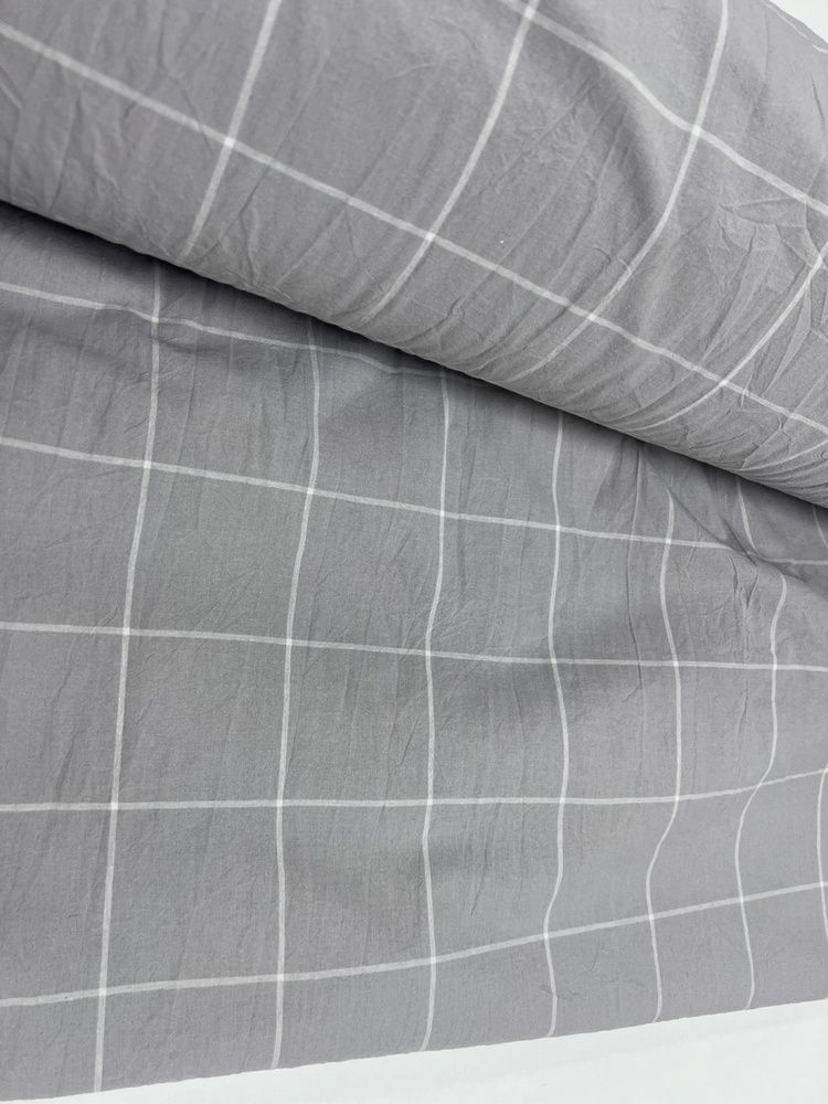 Простирадло на резинці варена бавовна Комфорт Текстиль Gray plaid, Washed Cotton