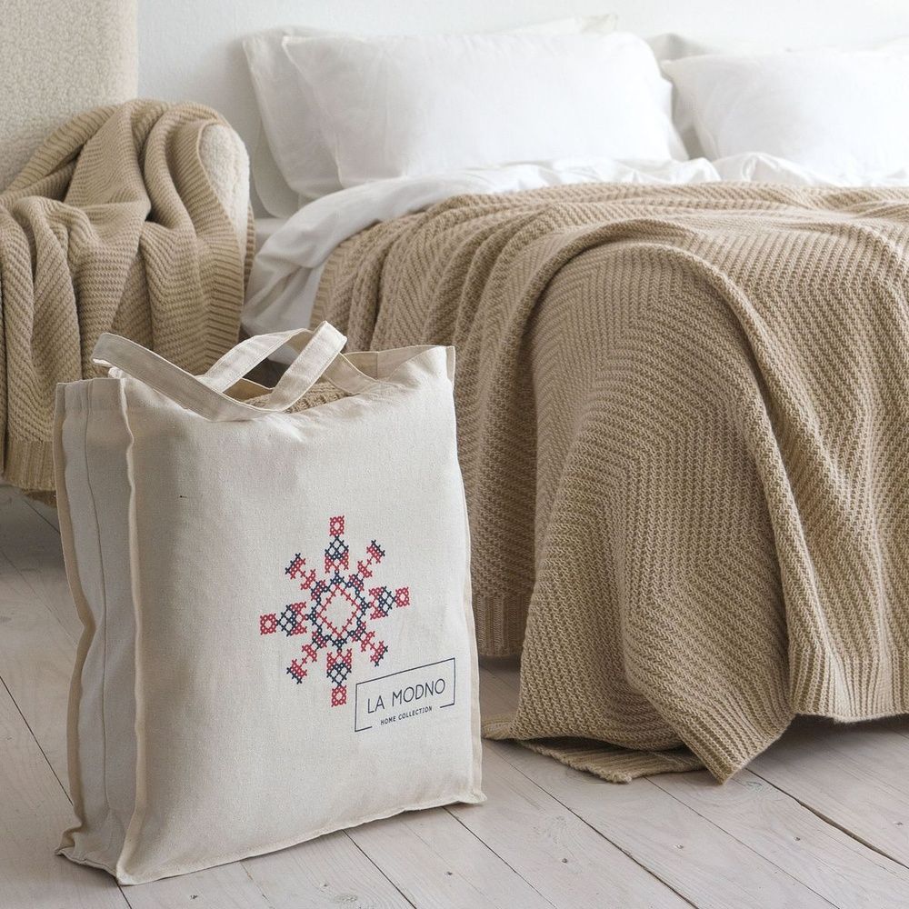 В'язаний плед LaModno WoolCotton Balance Beige