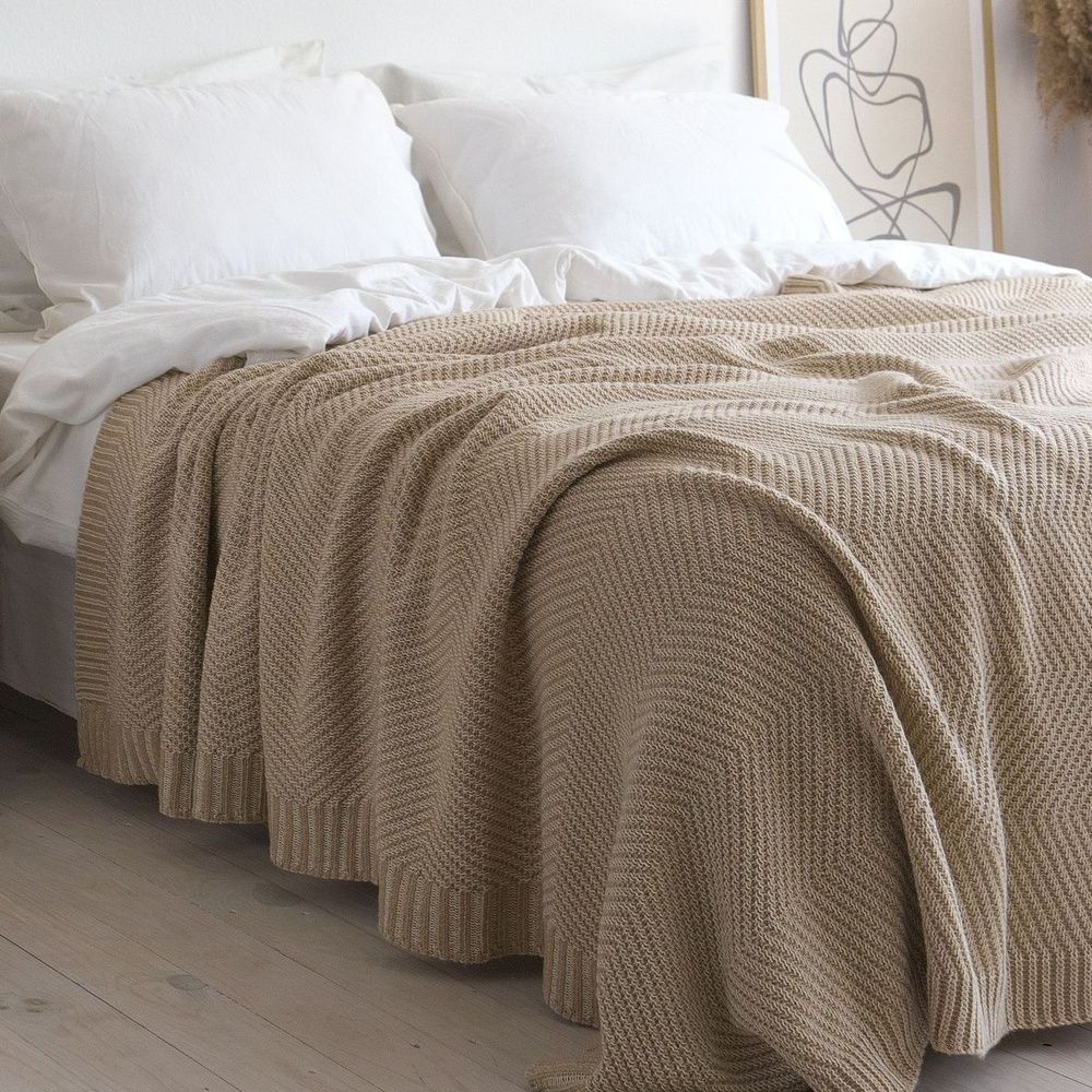 В'язаний плед LaModno WoolCotton Balance Beige