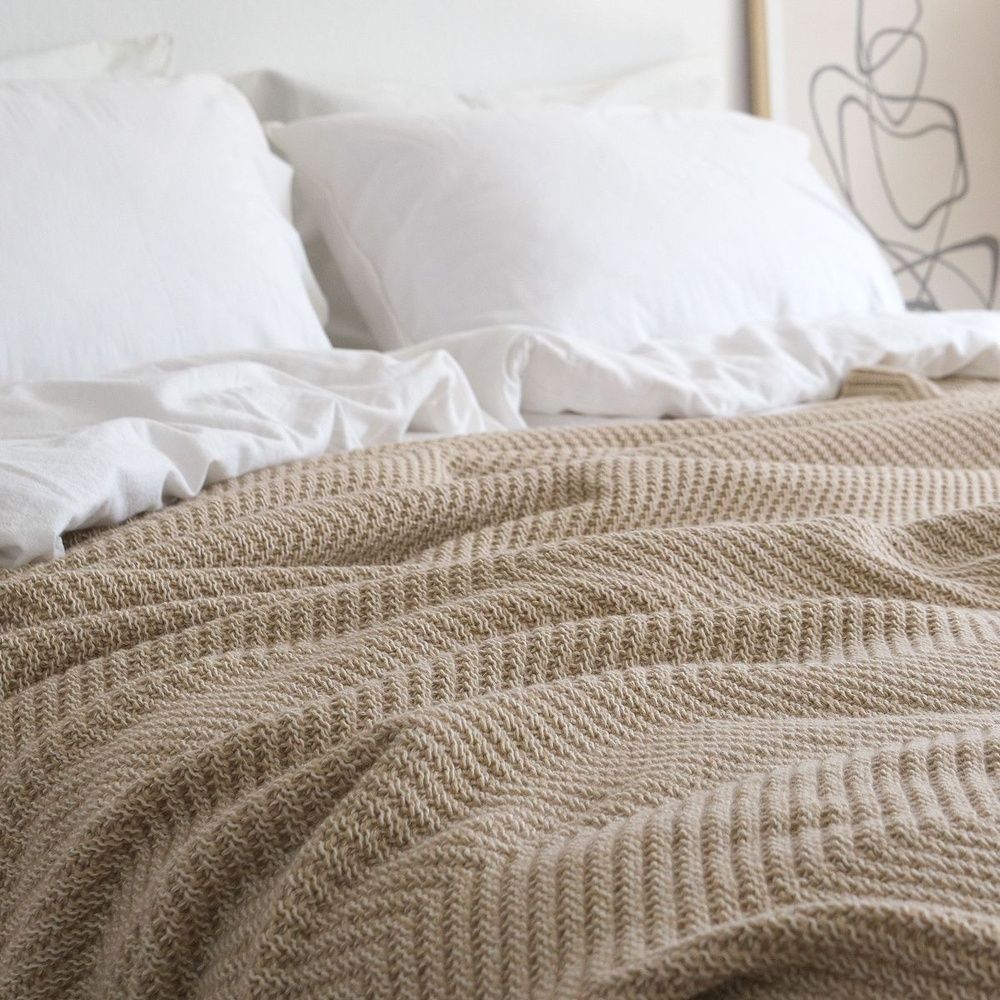 В'язаний плед LaModno WoolCotton Balance Beige