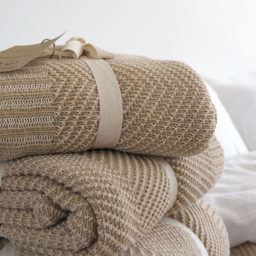 В'язаний плед LaModno WoolCotton Balance Beige