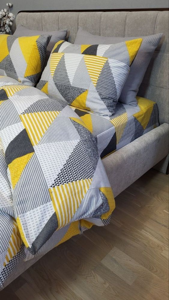 Постільна білизна фланель Комфорт текстиль Печворк жовтий Turkish flannel