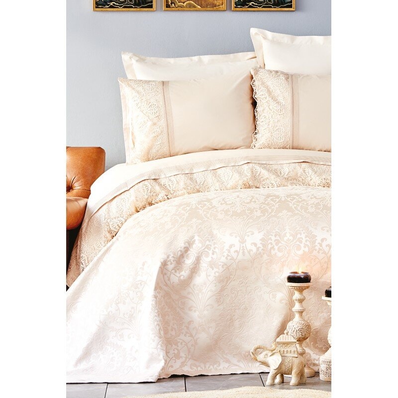 Набор постельное белье с покрывалом пике Karaca Home - Janset bej