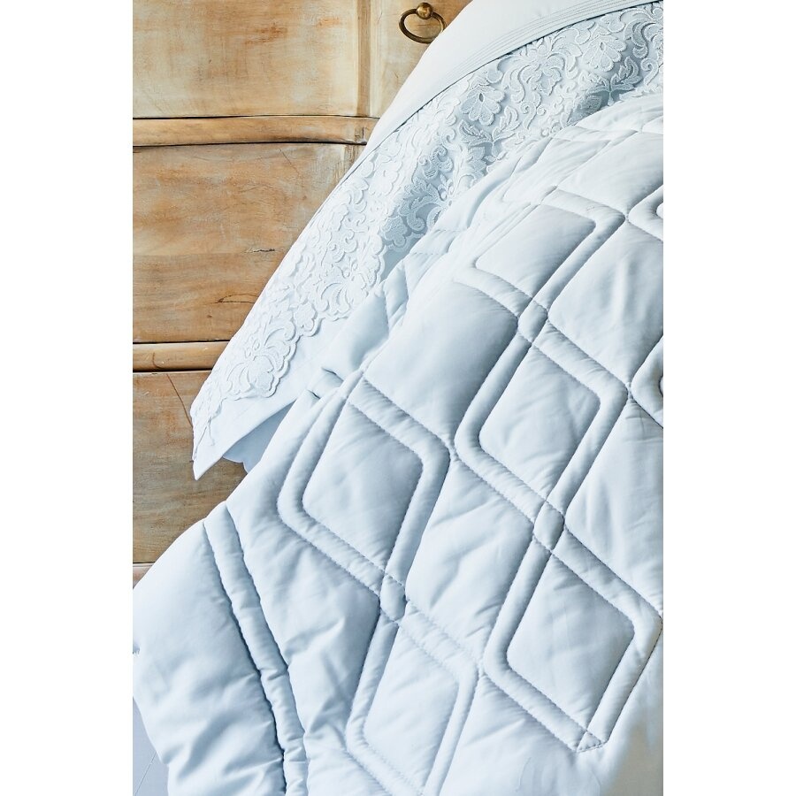 Набор постельное белье с одеялом Karaca Home - Carissa mavi голубой сатин (7 предметов)