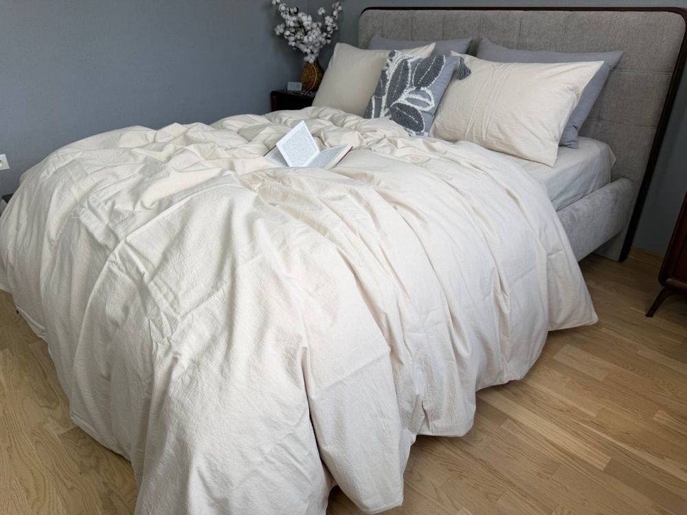 Простирадло на резинці варена бавовна Комфорт Текстиль, Creamy Beige, Washed Cotton W1361