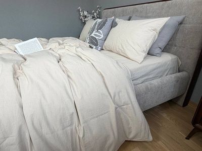 Простирадло на резинці варена бавовна Комфорт Текстиль, Creamy Beige, Washed Cotton W1361
