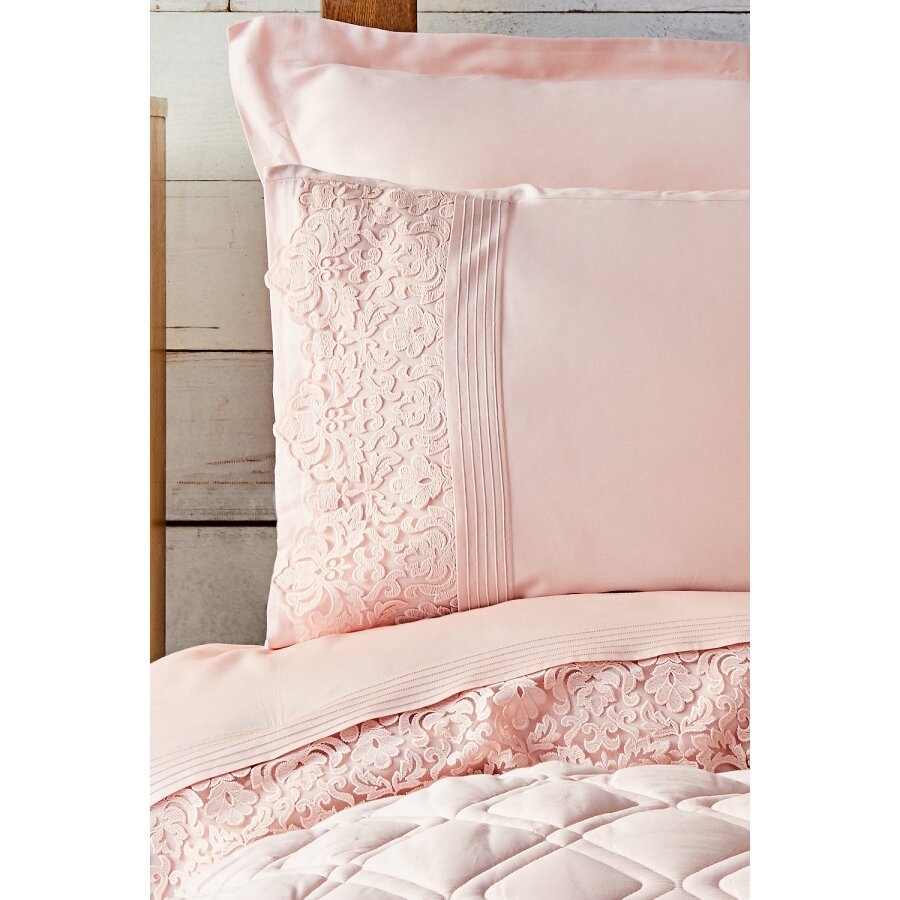 Набор постельное белье с одеялом Karaca Home - Carissa pudra сатин (7 предметов)
