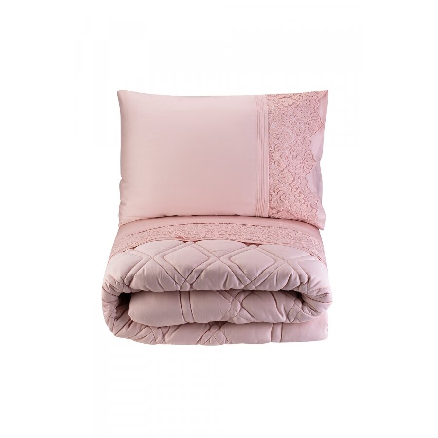 Набор постельное белье с одеялом Karaca Home - Carissa pudra сатин (7 предметов)