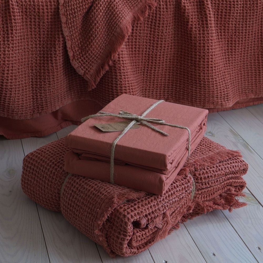 Простирадло на резинці варена бавовна з наволочками La Modno Terra Cotta, Терракотовий, Євро, 180х200 см (на резинці), На резинці