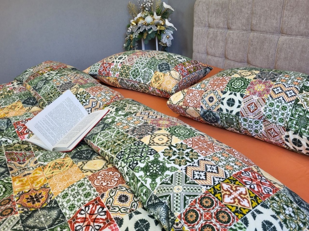 Постільна білизна фланель Комфорт текстиль Мозаїка/оранж, Turkish flannel