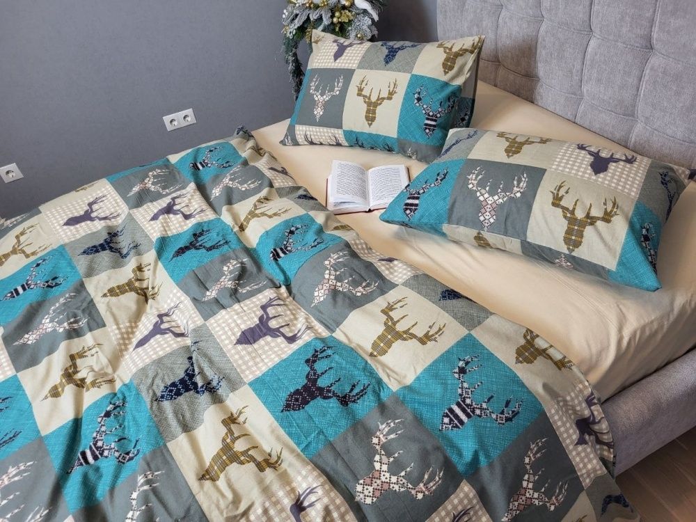 Постільна білизна фланель Комфорт текстиль Трофей бірюза/беж, Turkish flannel