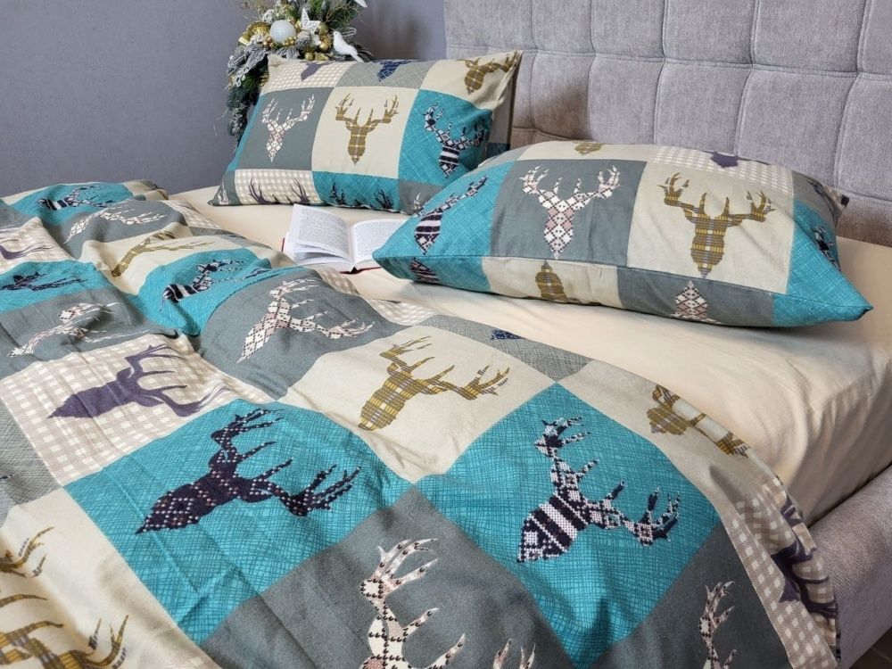Постільна білизна фланель Комфорт текстиль Трофей бірюза/беж, Turkish flannel