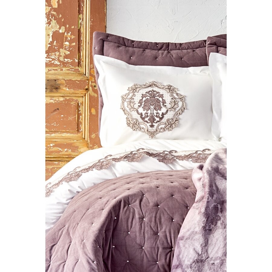 Набор постельное белье с покрывалом + плед Karaca Home - Chester murdum