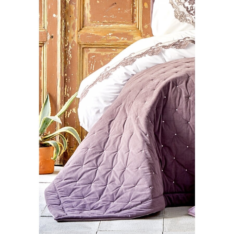 Набор постельное белье с покрывалом + плед Karaca Home - Chester murdum