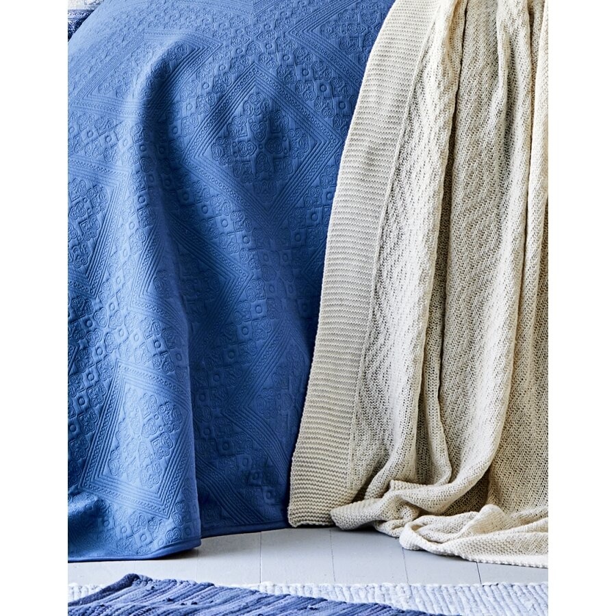 Набір постільна білизна з покривалом + плед Karaca Home - Levni mavi