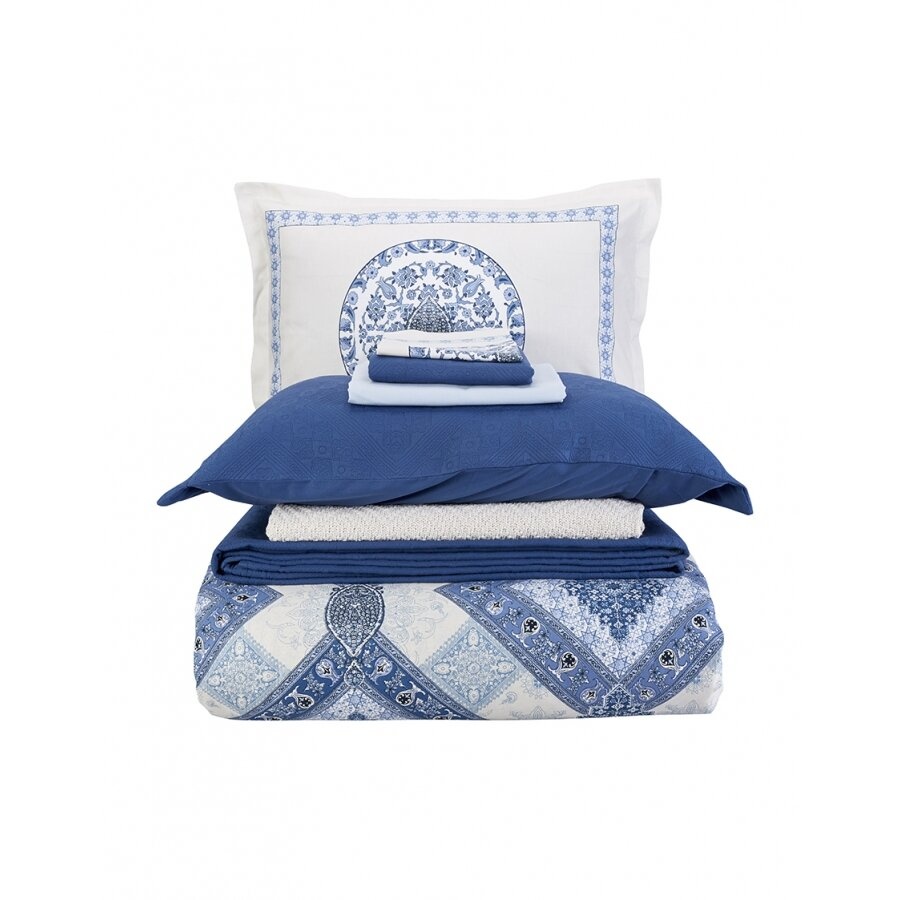 Набор постельное белье с покрывалом + плед Karaca Home - Levni mavi