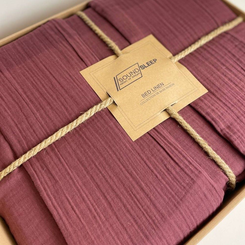 Постільна білизна SoundSleep Stonewash Muslin Burgundy, Бургунд, 50х70см (2шт), Євро, 200х220 см, 240х260 см