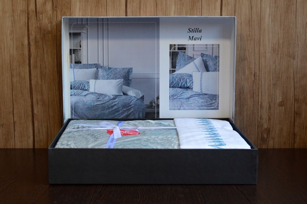 Постільна білизна з вишивкою Cotton Box Elite Saten Stilla Mavi