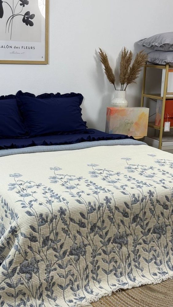Покривало муслінове Saheser Nora indigo, Cиній, Євро, 230х250 см