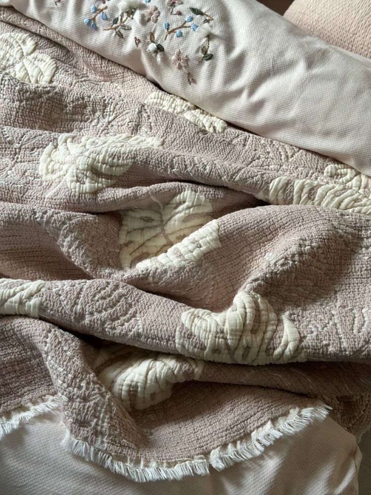 Муслиновое покрывало с наволочками Saheser Forest beige, Бежевый, Евро, 240х260 см, 50х70см (2шт)