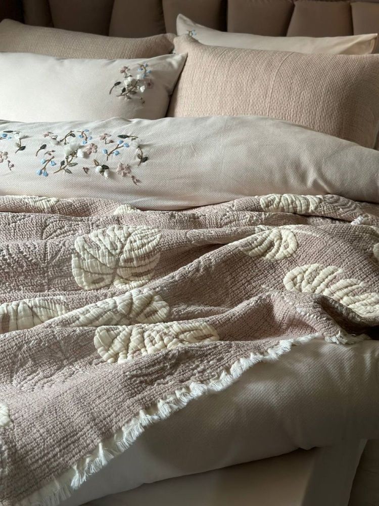 Муслиновое покрывало с наволочками Saheser Forest beige, Бежевый, Евро, 240х260 см, 50х70см (2шт)