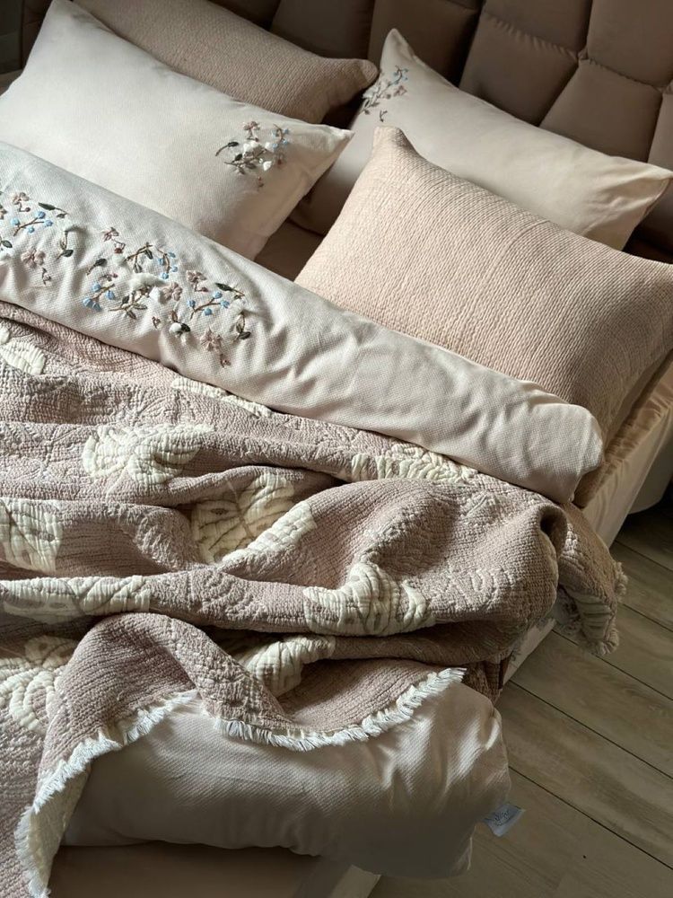 Муслиновое покрывало с наволочками Saheser Forest beige, Бежевый, Евро, 240х260 см, 50х70см (2шт)