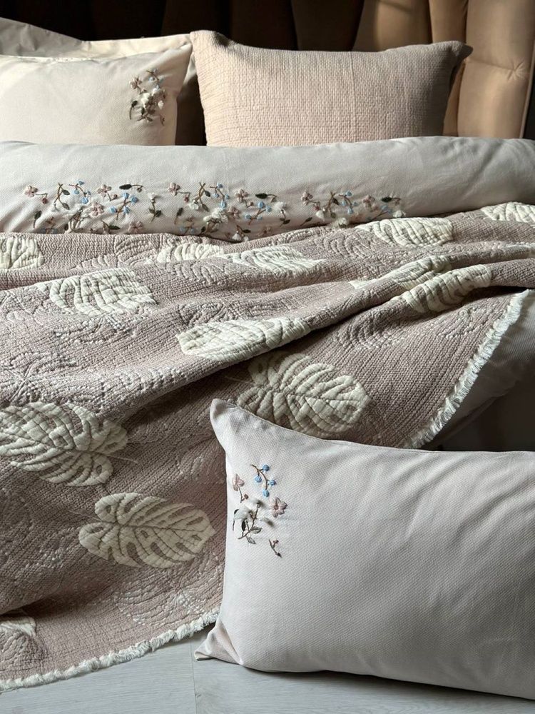 Муслиновое покрывало с наволочками Saheser Forest beige, Бежевый, Евро, 240х260 см, 50х70см (2шт)