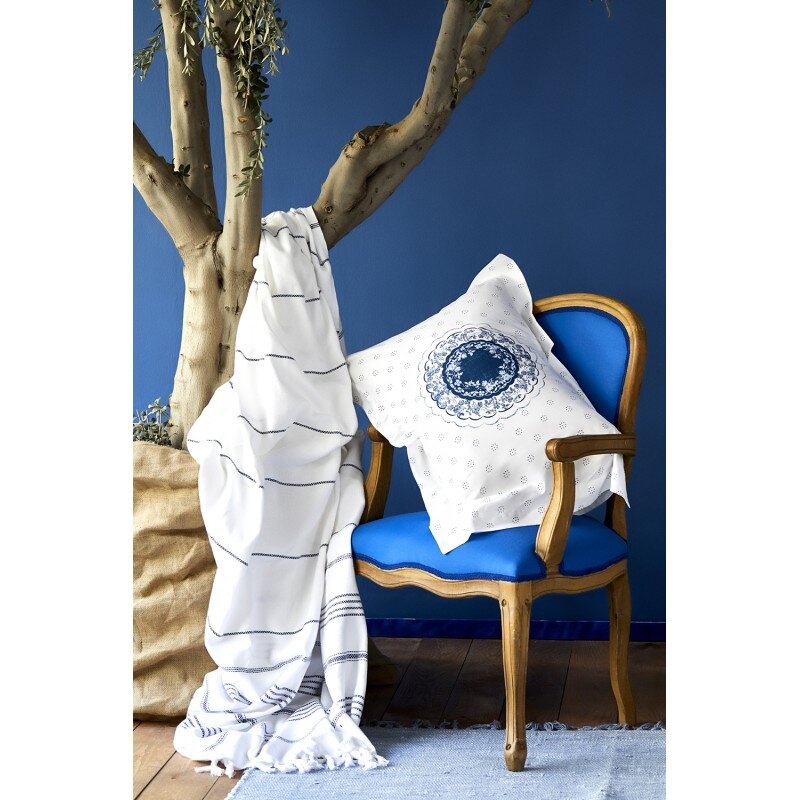 Набір постільна білизна з покривалом + плед Karaca Home - Belina mavi