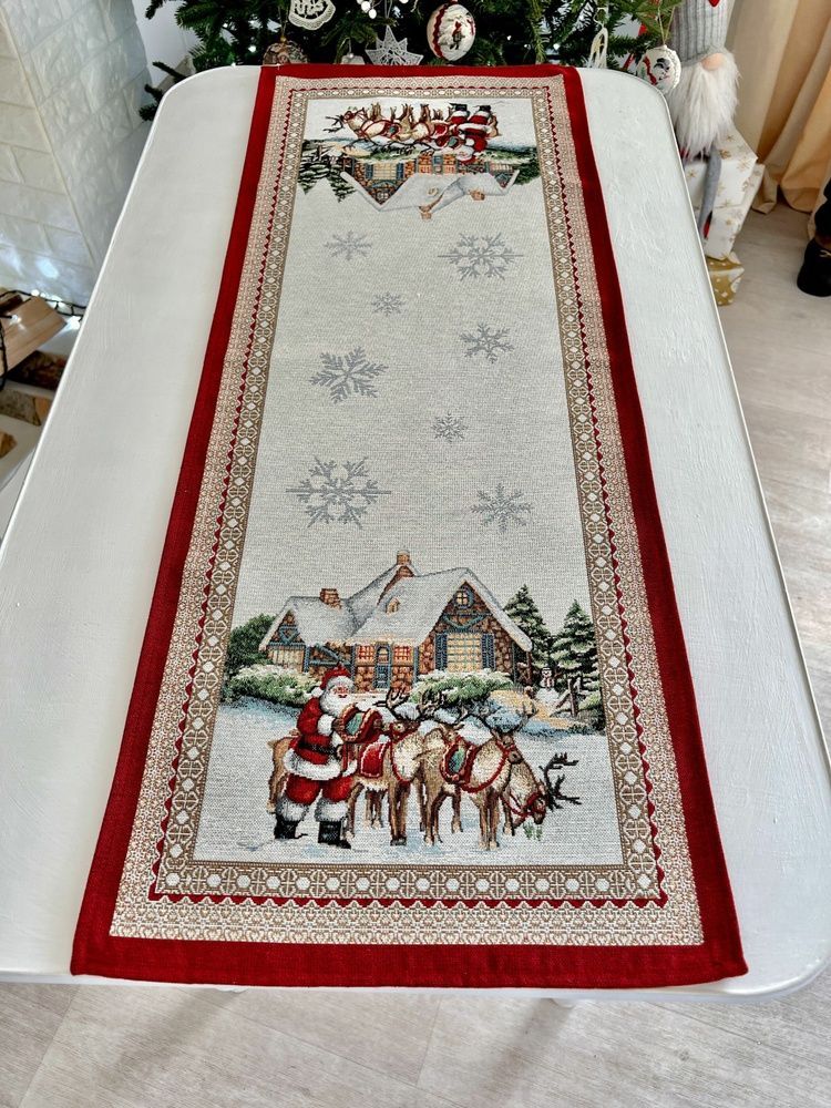 Раннер (наперон) Новорічний LiMaSo Гобелен FROSTY (Срібний люрекс)