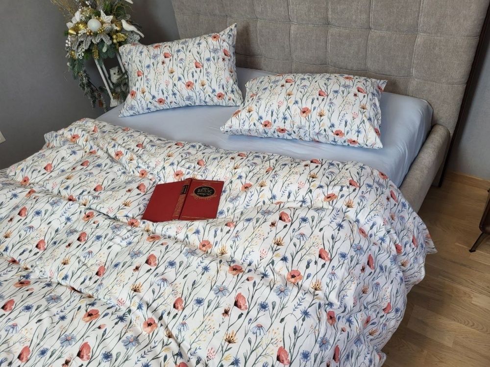 Постельное белье фланель Комфорт текстиль Полевые цветы/голубой, Turkish flannel