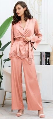 Піжама трійка шовкова з брюками Mia-Amore Аurelia 3896, Рожевий, L