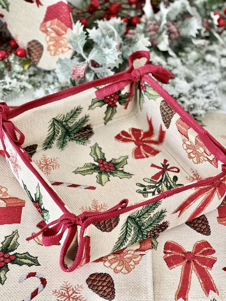 Хлебница новогодняя гобелен LimaSo SPARKLE, 20х20х8 см, Квадратная