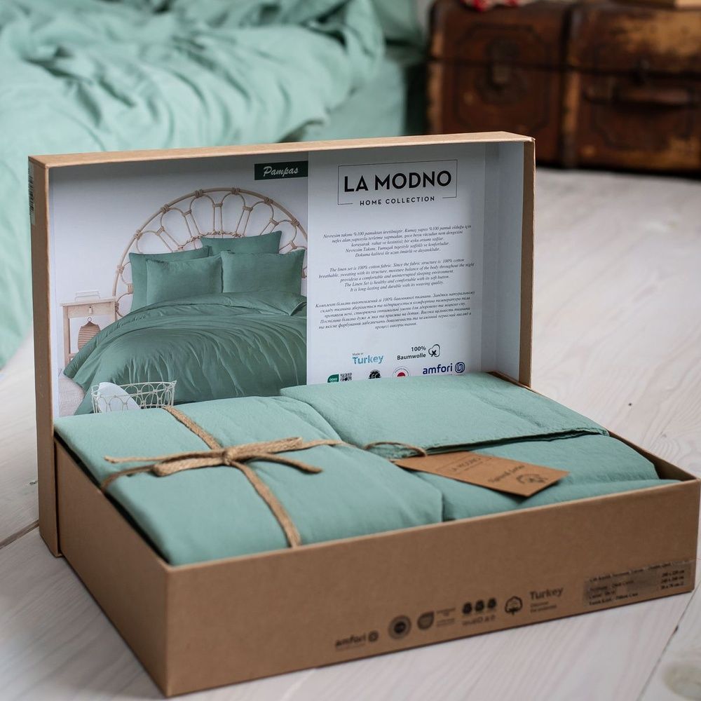 Постільна білизна варена бавовна LA MODNO STONEWASHED SAGE GREEN