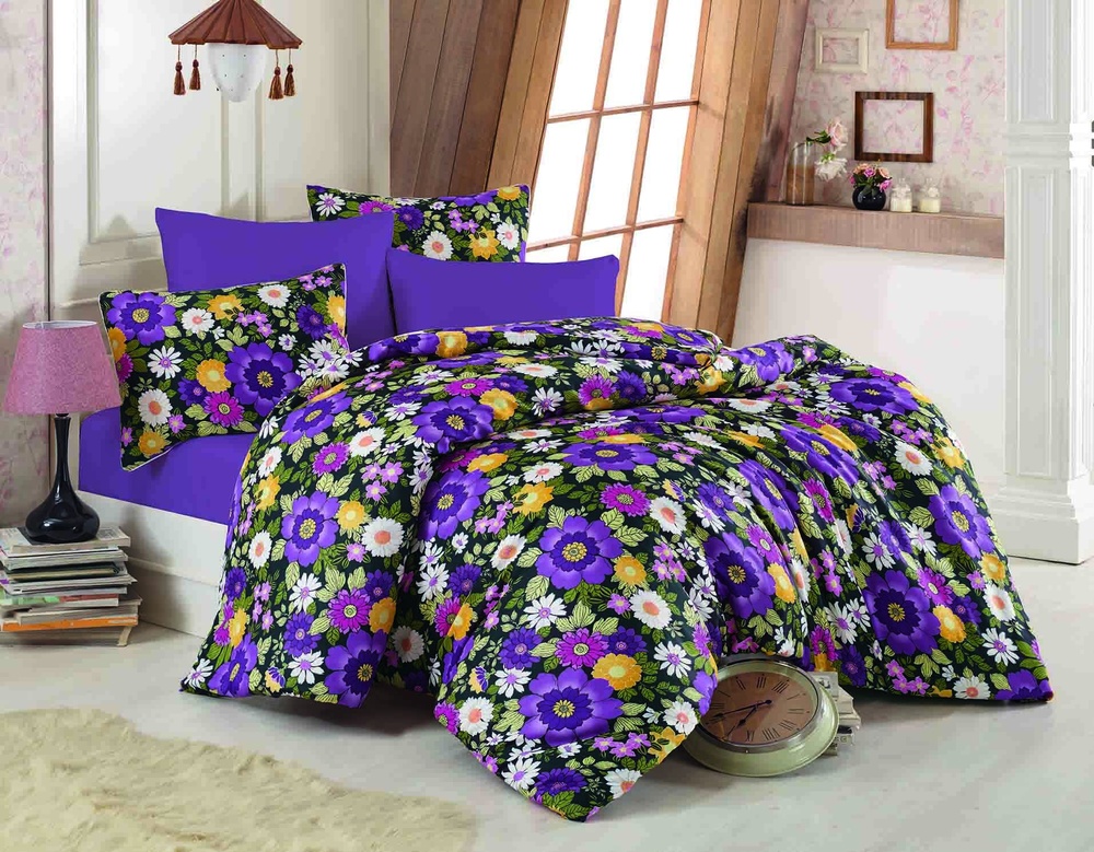 Постельное бельё сатин Class Bahar Tekstil Botanical Purple