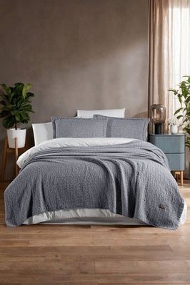 Комплект постельного белья с покрывалом из вареного хлопка First Choice Montera Grey