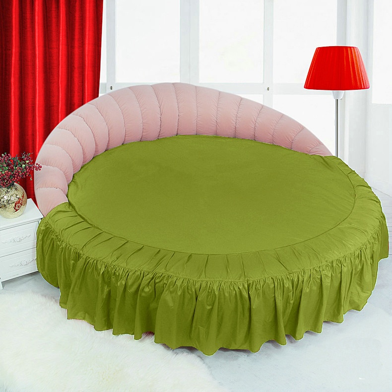 Постельное белье на круглую кровать "Almira Mix" салатовый+медовый с подзором