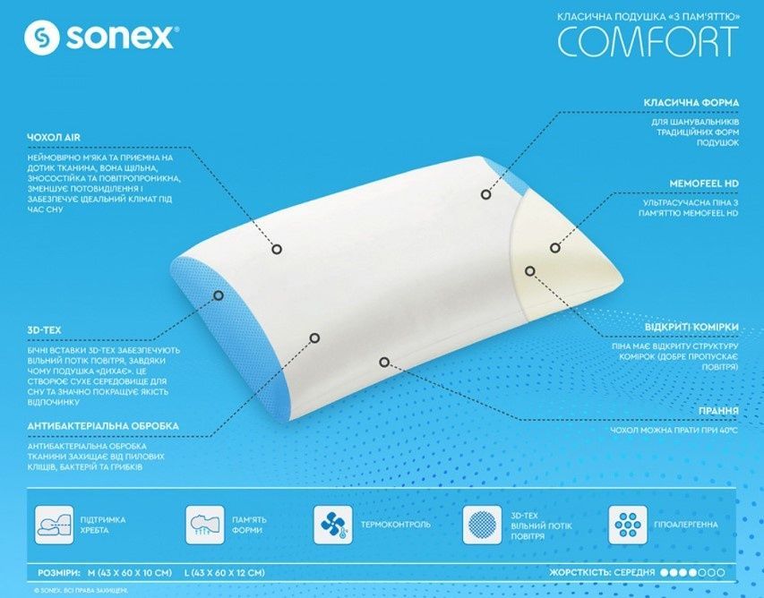 Ортопедическая подушка Sonex с эффектом памяти Comfort