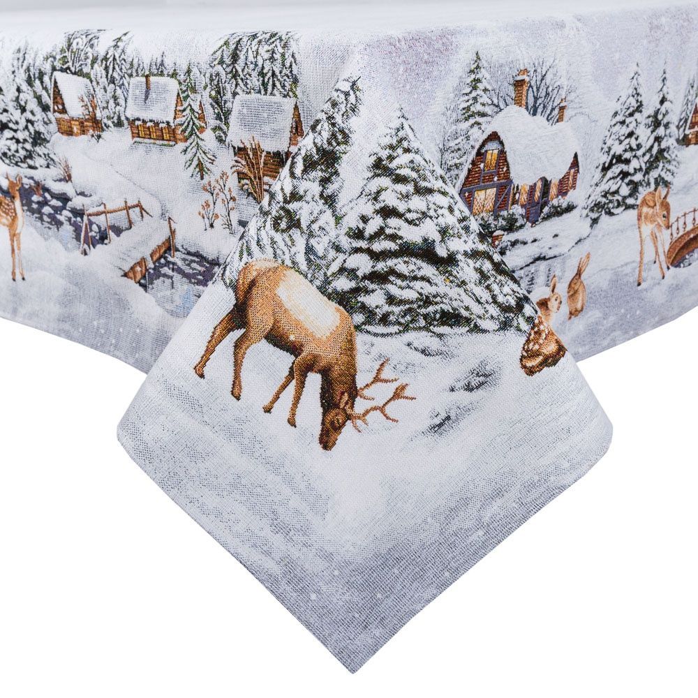 Новорічна скатертина LiMaSo Гобелен WINTER-240 (Срібний люрекс)