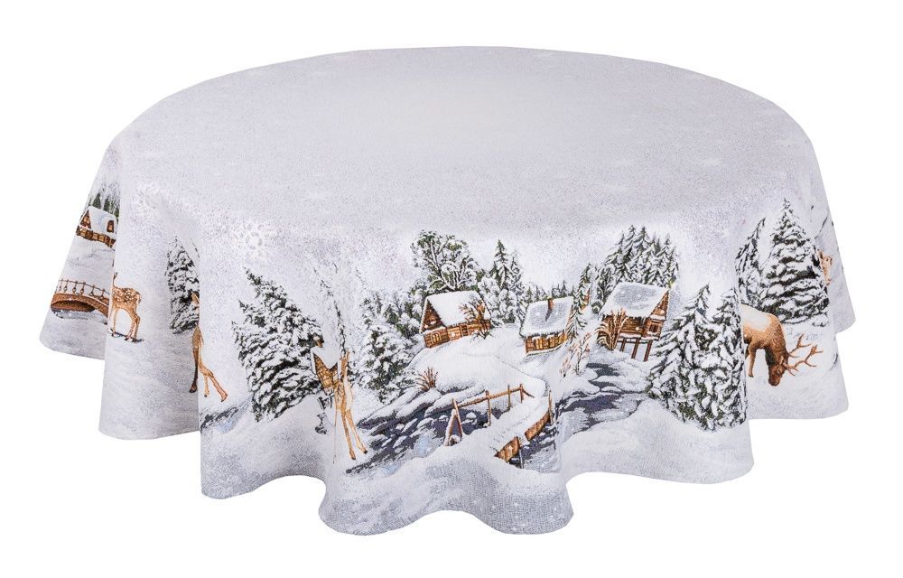 Новорічна скатертина LiMaSo Гобелен WINTER-240 (Срібний люрекс)