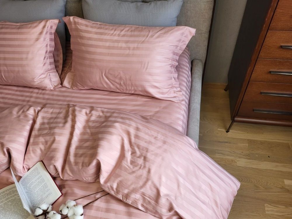 Постельное бельё сатин-страйп премиум Комфорт Текстиль Stripe PREMIUM, POWDER PINK 2/2см